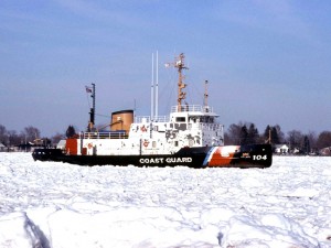 A Coast Guard Cutter makes its way through the 1984 St. Clair River ice Jam.  Photo by Per Verdonk.