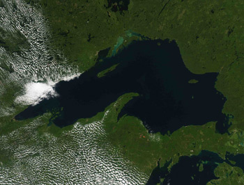 New Great Lakes temperature projections say Lake Superior will warm the most by 2100. Photo: NOAA CoastWatch