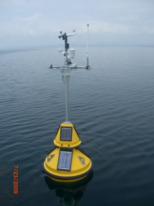 The buoys transmit physical, chemical and biological data to shore.  Photo courtesy of Guy Meadows.