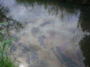 Oil coats Little Black Creek where it flows near a refinery. Photo: Annis Water Resources Institute-GVSU