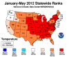 Statewide ranks for warmest states based on each state's average temperatures for 2012. Photo: NOAA.gov.