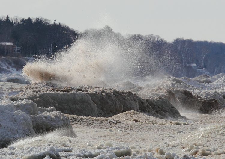 The buildup of ice on the eastern Lake Michigan shoreline, in Grand Haven, MI. Photo by Timothy Wenzel