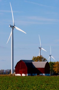 Wind turbines at DTE Energy's Thumb Wind Park in Huron County, Mich., completed in December. Photo by DTE.
