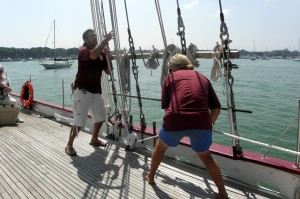 Hauling up the sails on the Hailie & Matthew. Photo: Karen Schaefer
