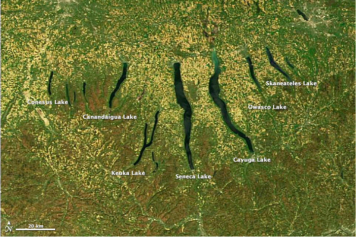 The Finger Lakes in upstate New York were formed around 10,000 years ago as a result of the last glacial recession.