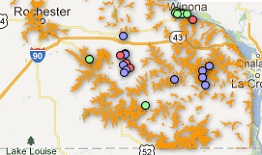 Proposed frac mining sites in southeast Minnesota. Image: Minnesota Public Radio