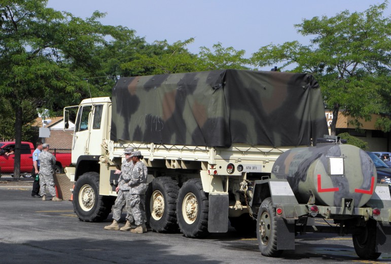 Water 'buffaloes,' like this one provided by the Ohio National Guard, kept Toledo residents supplied with drinking water during the recent three-day water crisis. Image: Karen Schaefer