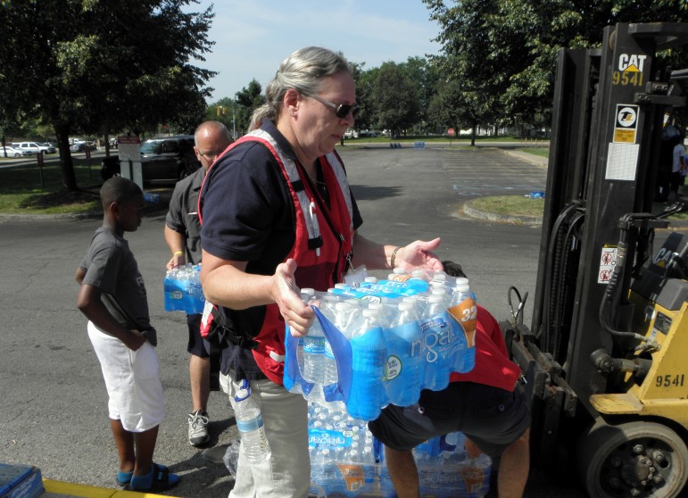Water 'buffalos,' like this one provided by the Ohio National Guard, kept Toledo residents supplied with drinking water during the recent 3-day water crisis. Image: Karen Schaefer