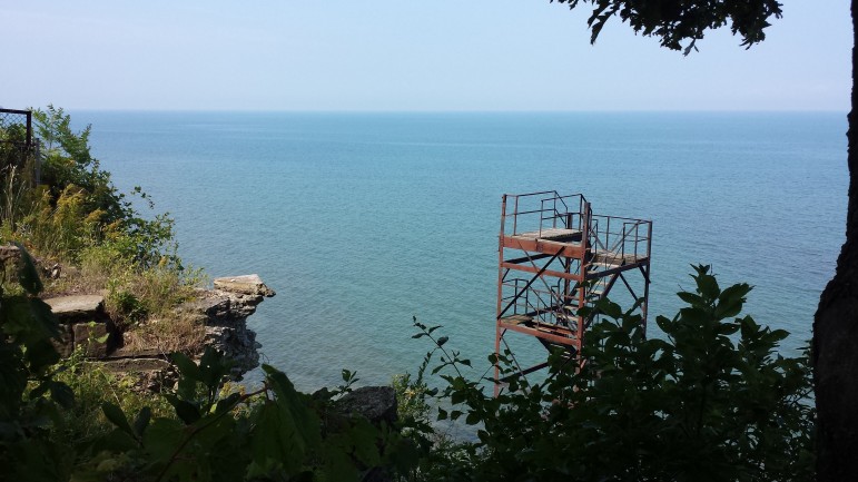 A bridge once connected the cliff at Graycliff to this tower to give access to the beach. Image: David Poulson