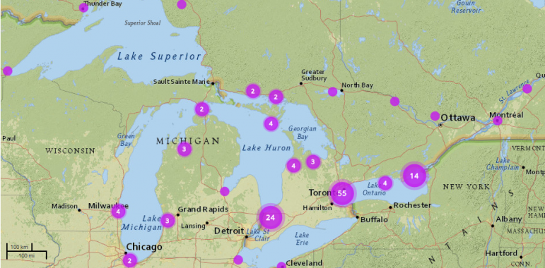 The Great Lakes Commons Map is an interactive, online map that documents stories from the Great Lakes regions. Image: greatlakescommonsmap.org