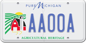The Agricultural Heritage  plate supports agricultural education in Michigan. Image: Michigan Secretary of State