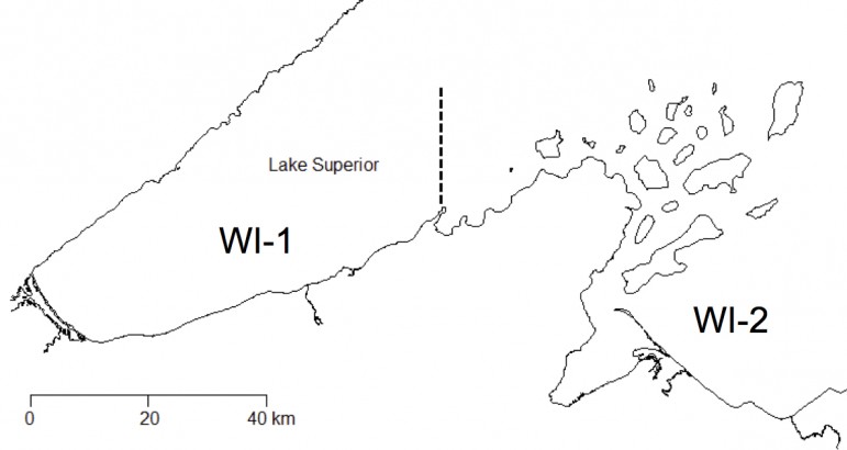 The WI-2 region of Lake Superior is the area affected by the emergency rule, which reduces the daily bag limit of lake trout. Image: Wisconsin Dept. of Natural Resources