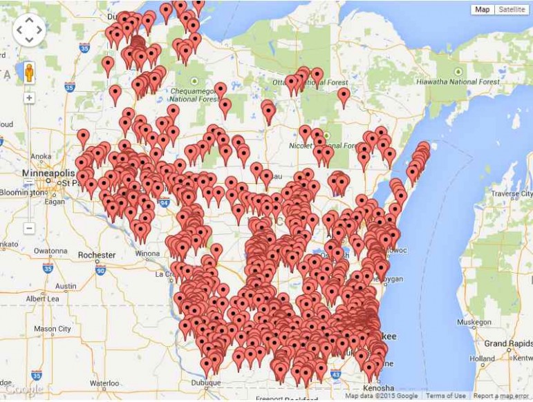 Volunteer monitoring sites in Wisconsin. Image: Water Action Volunteers.