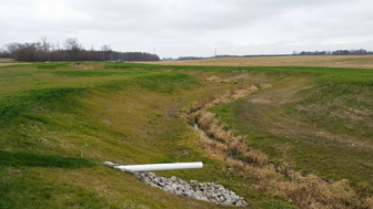 A two-stage ditch located in the Western Lake Erie region reduces the environmental impacts of the farm field. Image: The Nature Conservancy