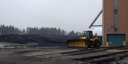 Moving coal at Michigan State University's T.B. Simon Power Plant.