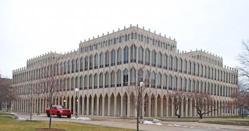 The Wayne State University College of Education building, designed by Yamasaki.