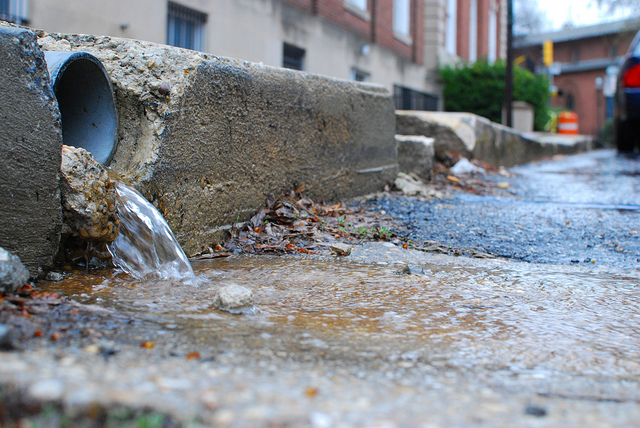 Stormwater flows onto street. Image: Chesapeake Bay Program, Flickr.