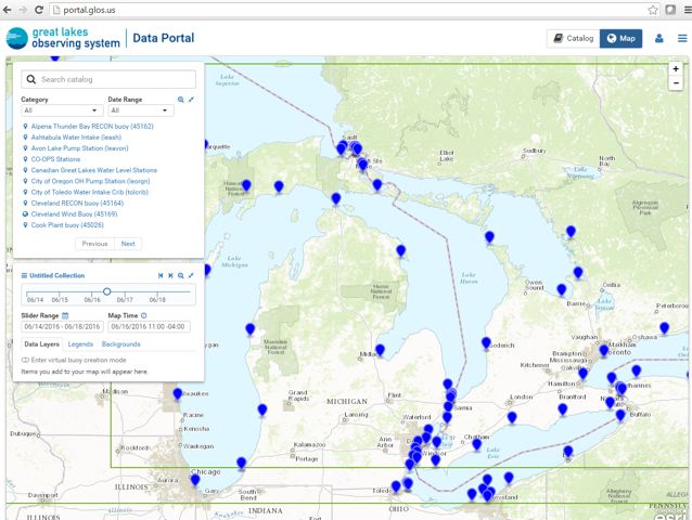 Data portal of the Great Lakes Observing System.