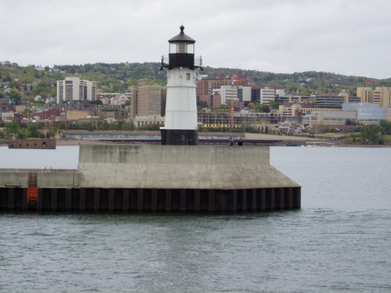 The Duluth Harbor North Pier Light was built in 1910 to help ships navigating Duluth's shipping cana