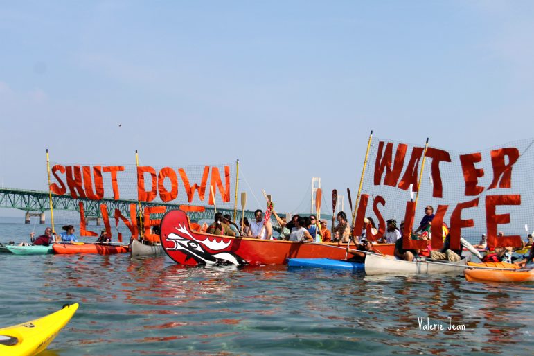 Local tribes and activists raise awareness of pipeline crossing Straits of Mackinac last September. Image: Valerie Jean
