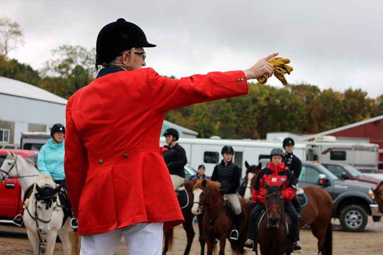 Bob Carr, huntsman and joint-master of foxhounds at Battle Creek Hunt, instructs hunt members and guests before beginning hunting on the hunt's public day, October 30. Photo: Karen Hopper Usher