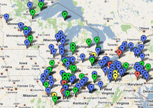 Click to find power plants in your area and see who's polluting. Map: Great Lakes Echo