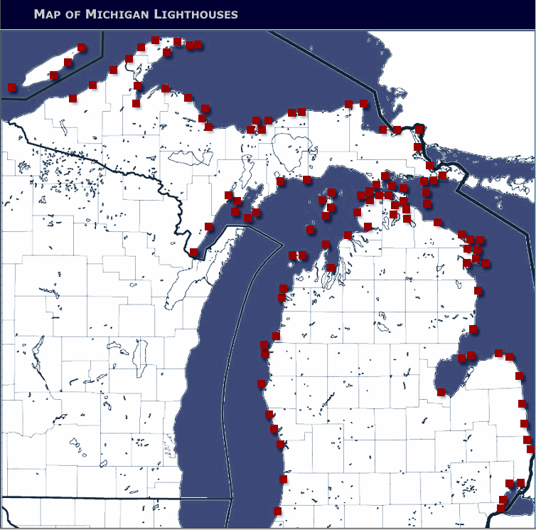 MONDAY MASHUP Spotting Michigan Lighthouses Great Lakes Echo   MI Lighthouse Map 