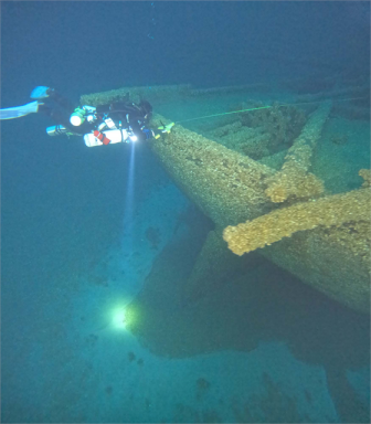 Pieces of wreckage of the Mojave are visible on the bottom of Lake Michigan near Sheboygan, Wisconsin. Image: Wisconsin Historical Society