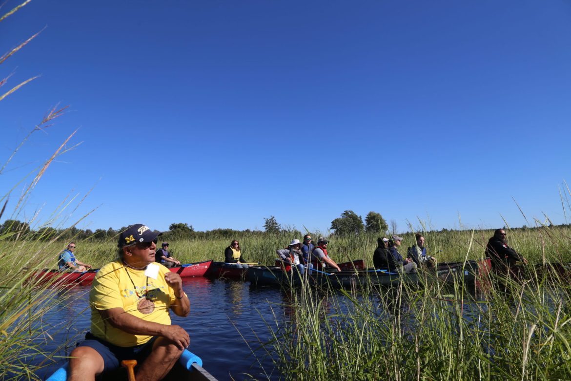 Manoomin Stewardship Plan workshop participants in wild rice beds. Image: Department of Environment, Great Lakes and Energy