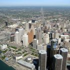 A photo showing the downtown area of Detroit from above