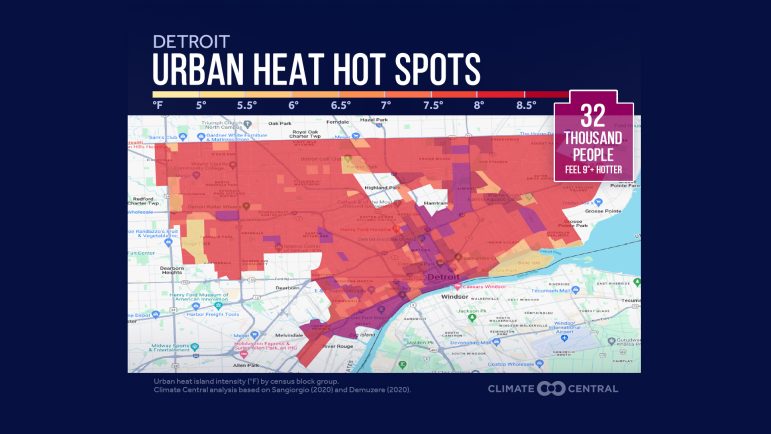 A graphic showing the areas in Detroit that are hotter than others.