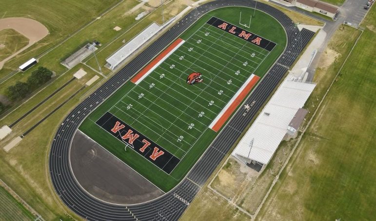 Aerial view of high school football field