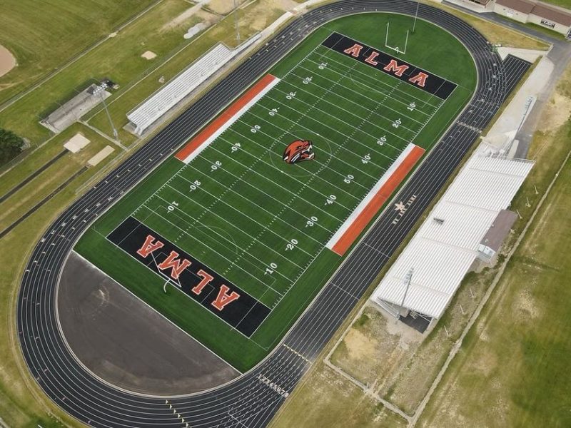 Aerial view of high school football field