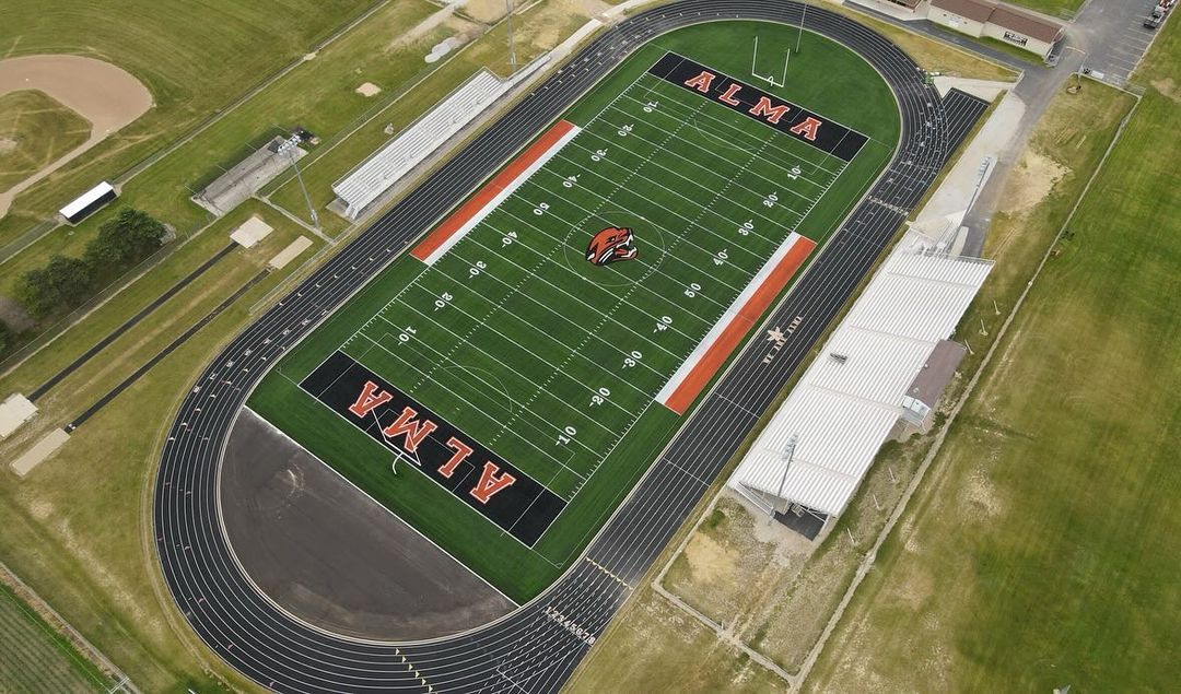 Aerial view of high school football field