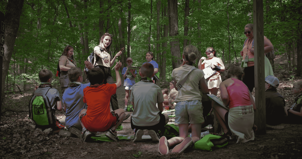 A group of students participating in a learning activity at a state park