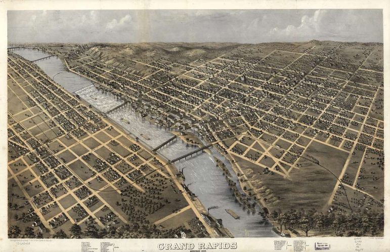 A scan of on old overhead map of Grand Rapids