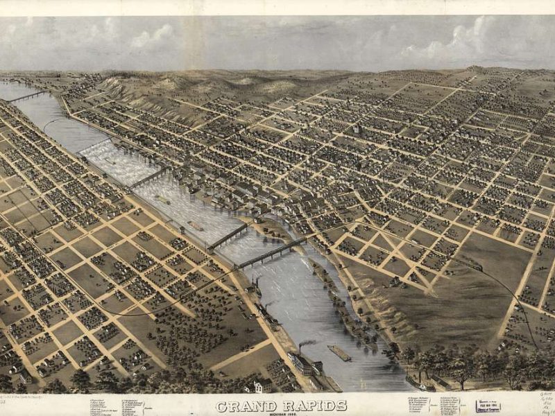 An overhead map of Grand Rapids