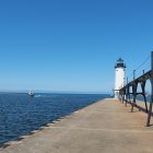 A view of North Pierhead Lighthouse and its docks