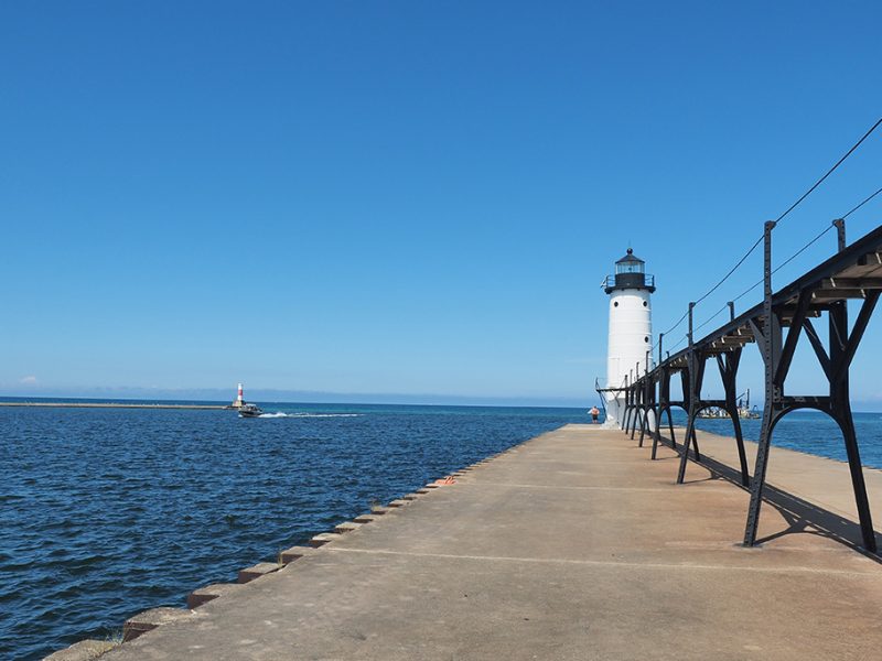 A view of North Pierhead Lighthouse and its docks