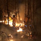 Firefighters fighting a wildfire.