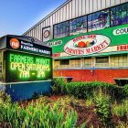 The Royal Oak Farmers Market sign and building.